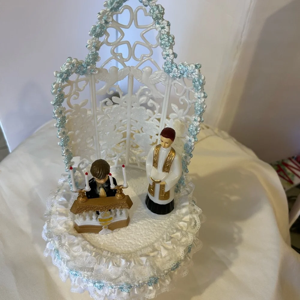 Elegant Religious first communion Cake Topper with Gold and White Accents